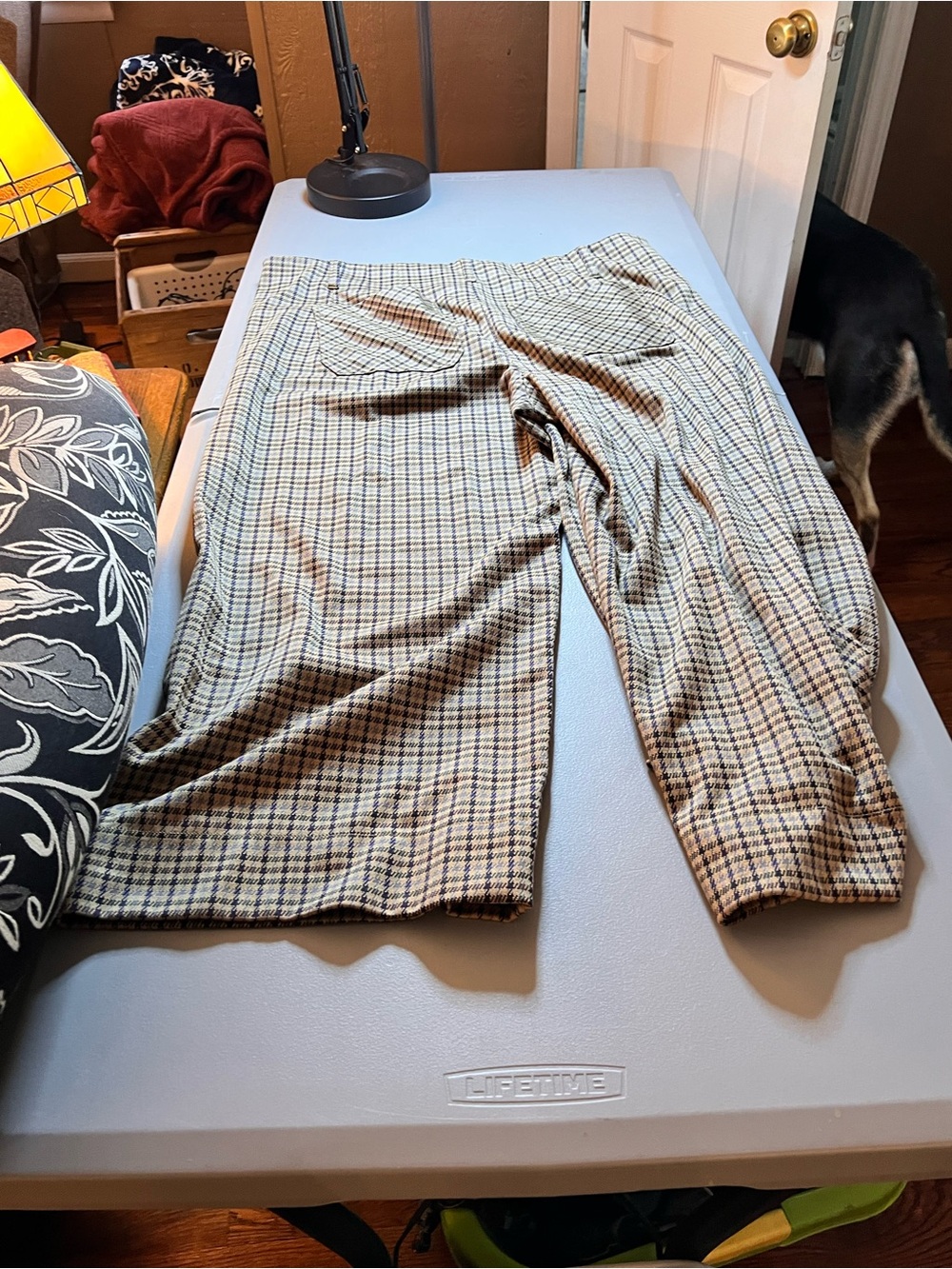LC Lauren Conrad Brown and Beige Plaid Wide-Leg Trousers